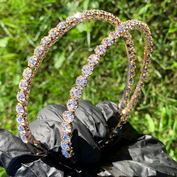 Extra Large Diamond Hoop Earrings. - Picture 6 of 7